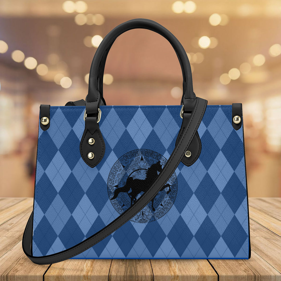 SADDLEBRED AZTEC  BLUE ARGYLE Luxury Women PU Tote Bag - Black