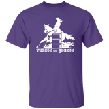 TURNIN AND BURNIN BARREL RACING (white) 4HORSE G500 5.3 oz. T-Shirt