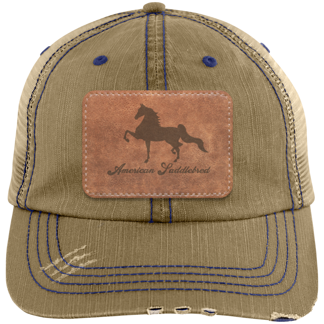 AMERICAN SADDLEBRED ON LEATHER 6990 Distressed Unstructured Trucker Cap - Patch