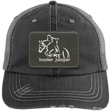 HUNTER JUMPER BLACK LEATHER 6990 Distressed Unstructured Trucker Cap - Patch