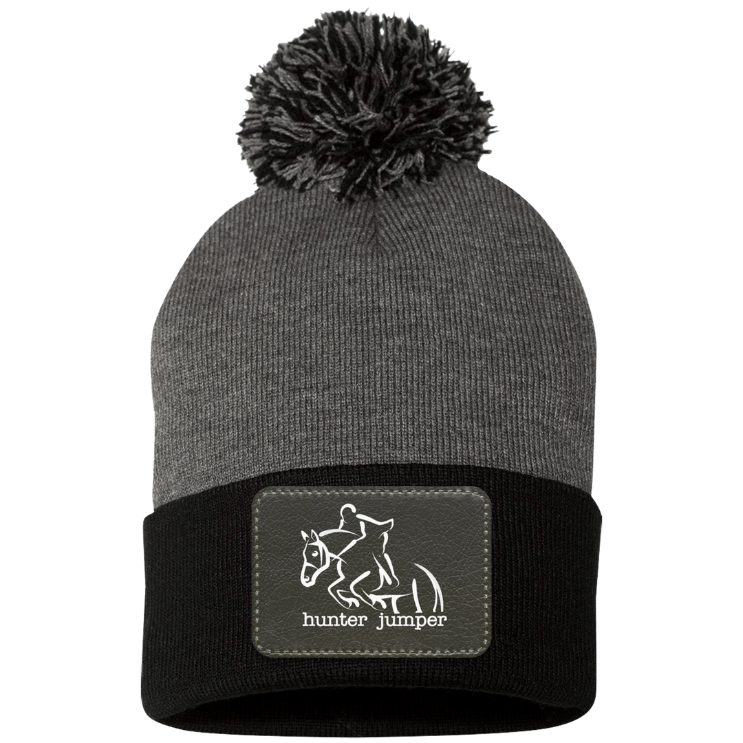 HUNTER JUMPER BLACK LEATHER SP15 Pom Pom Knit Cap - Patch