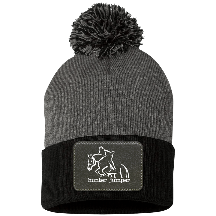 HUNTER JUMPER BLACK LEATHER SP15 Pom Pom Knit Cap - Patch