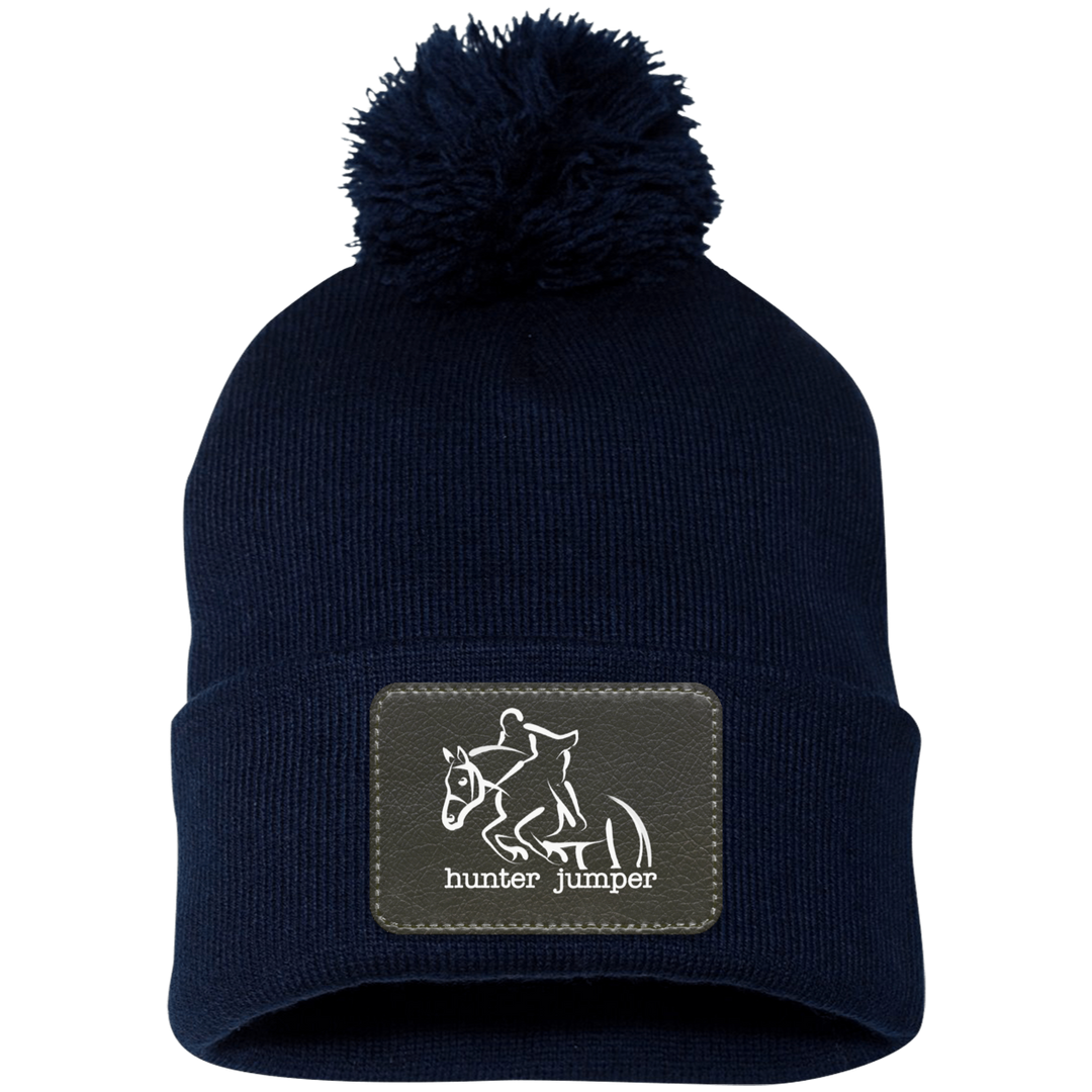 HUNTER JUMPER BLACK LEATHER SP15 Pom Pom Knit Cap - Patch