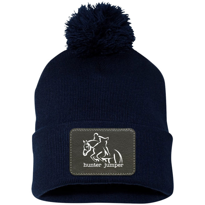 HUNTER JUMPER BLACK LEATHER SP15 Pom Pom Knit Cap - Patch