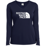 RESTING MARE FACE (white) LST353LS Ladies’ Long Sleeve Performance V-Neck Tee