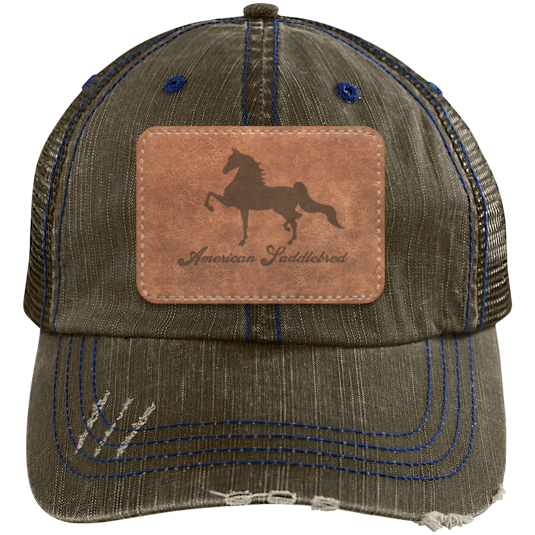 AMERICAN SADDLEBRED ON LEATHER 6990 Distressed Unstructured Trucker Cap - Patch