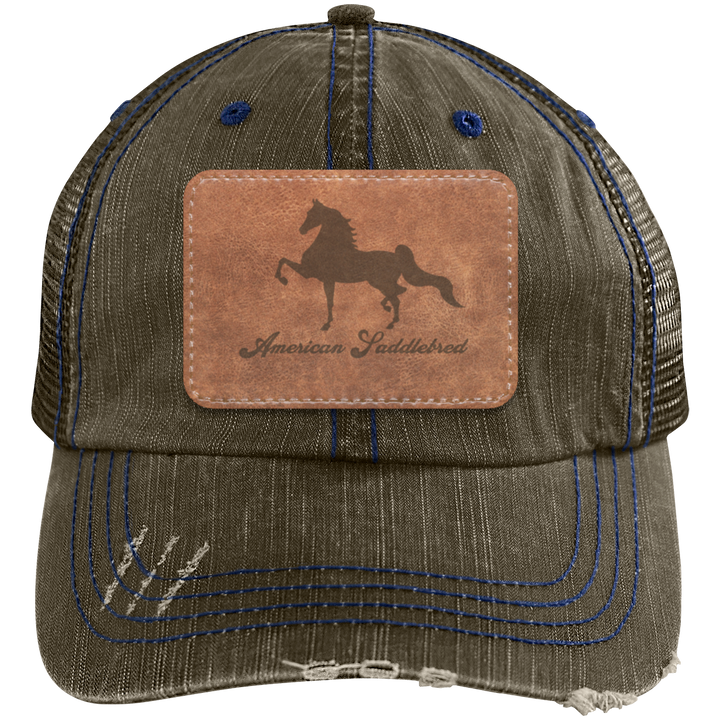 AMERICAN SADDLEBRED ON LEATHER 6990 Distressed Unstructured Trucker Cap - Patch