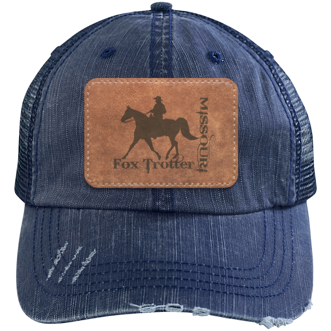 MISSOURI FOX TROTTER ON LEATHER 6990 Distressed Unstructured Trucker Cap - Patch