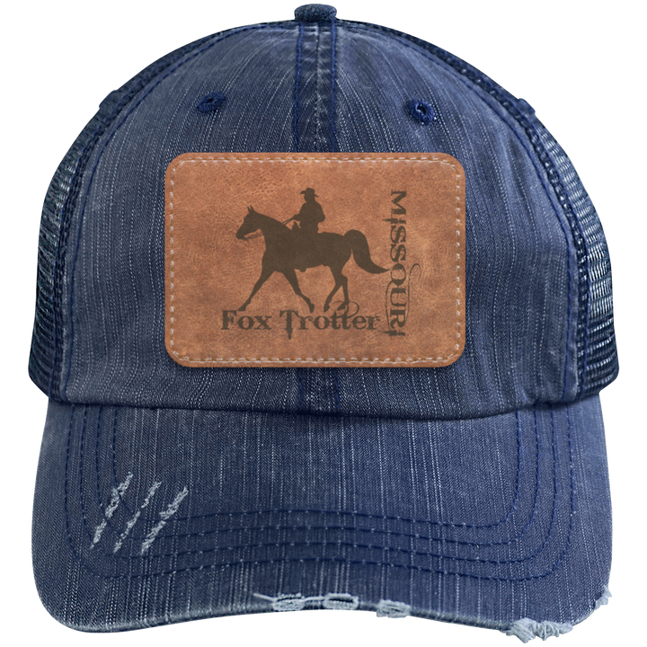 MISSOURI FOX TROTTER ON LEATHER 6990 Distressed Unstructured Trucker Cap - Patch