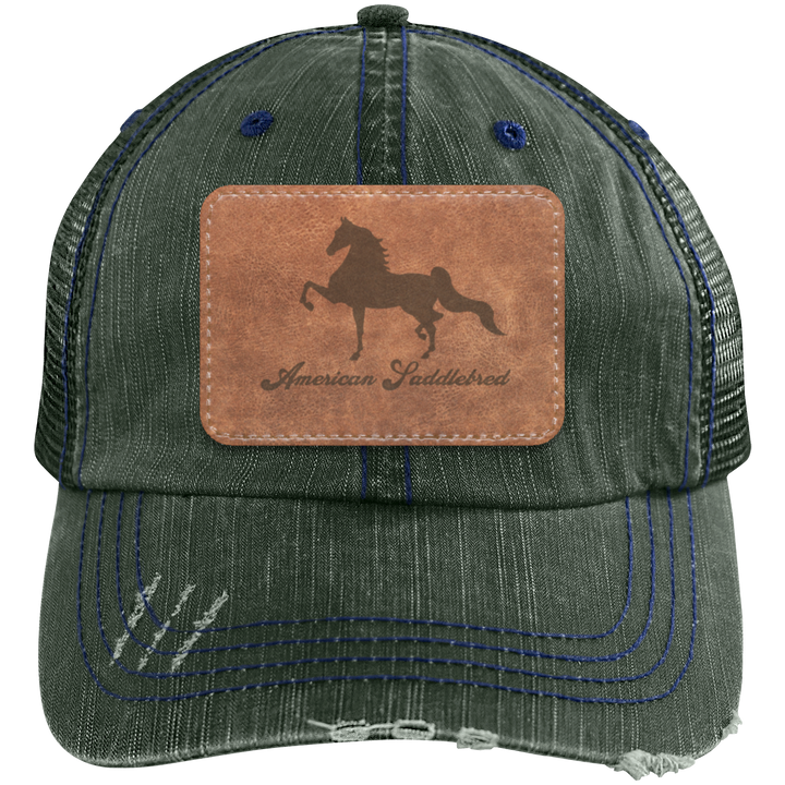 AMERICAN SADDLEBRED ON LEATHER 6990 Distressed Unstructured Trucker Cap - Patch