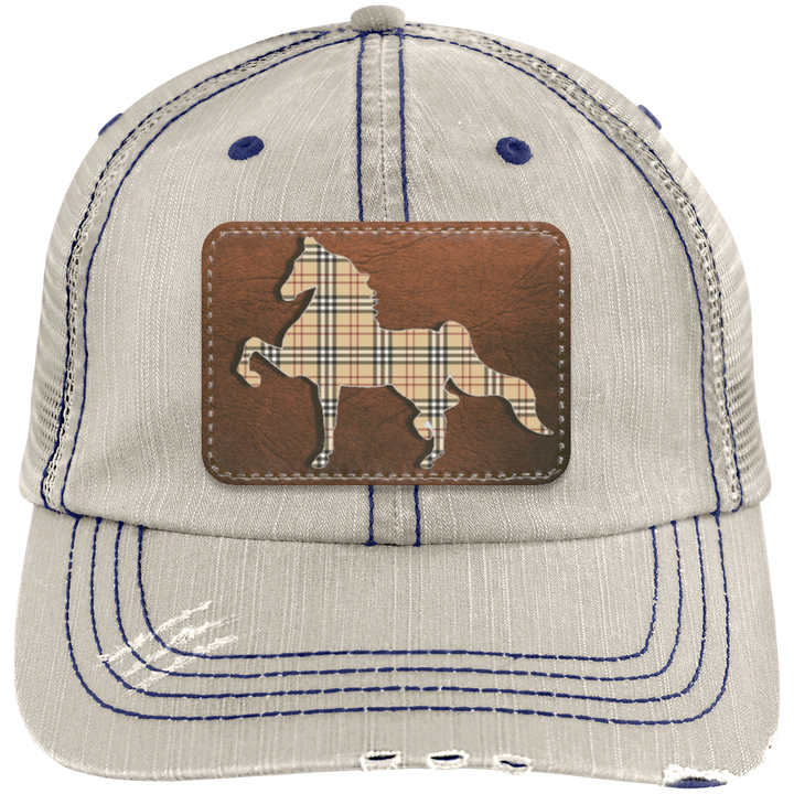 AMERICAN SADDLEBRED LEATHER PATCH (BURBURY) 6990 Distressed Unstructured Trucker Cap - Patch