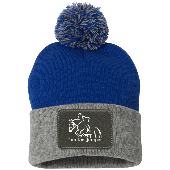 HUNTER JUMPER BLACK LEATHER SP15 Pom Pom Knit Cap - Patch