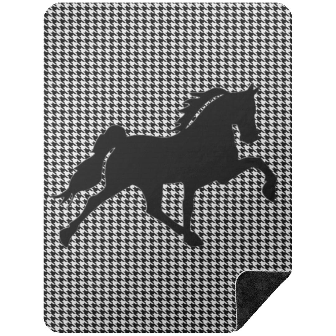 HOUNDS TOOTH TENNESSEE WALKING HORSE JMD BSHL Premium Black Sherpa Blanket 60x80