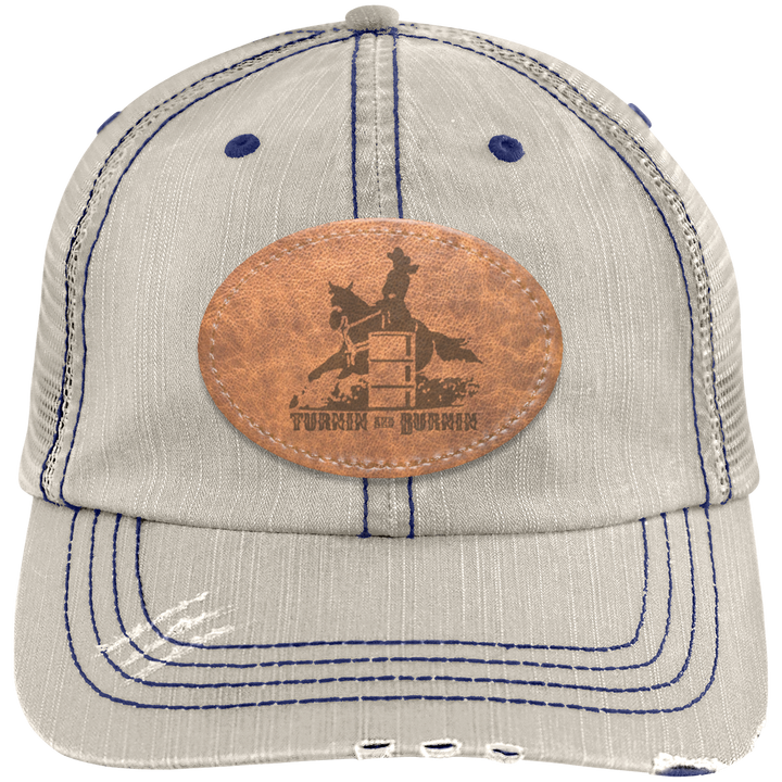 TURNIN AND BURNIN ON LEATHER 6990 Distressed Unstructured Trucker Cap - Patch