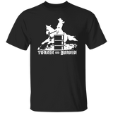 TURNIN AND BURNIN BARREL RACING (white) 4HORSE G500 5.3 oz. T-Shirt