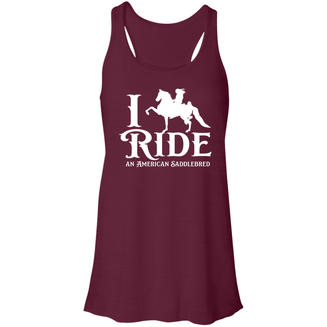 I RIDE AN AMERICAN SADDLEBRED (WHITE) B8800 Flowy Racerback Tank