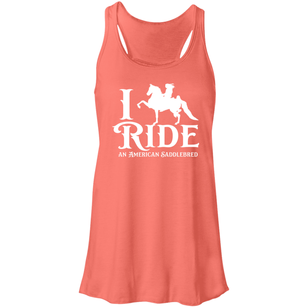I RIDE AN AMERICAN SADDLEBRED (WHITE) B8800 Flowy Racerback Tank