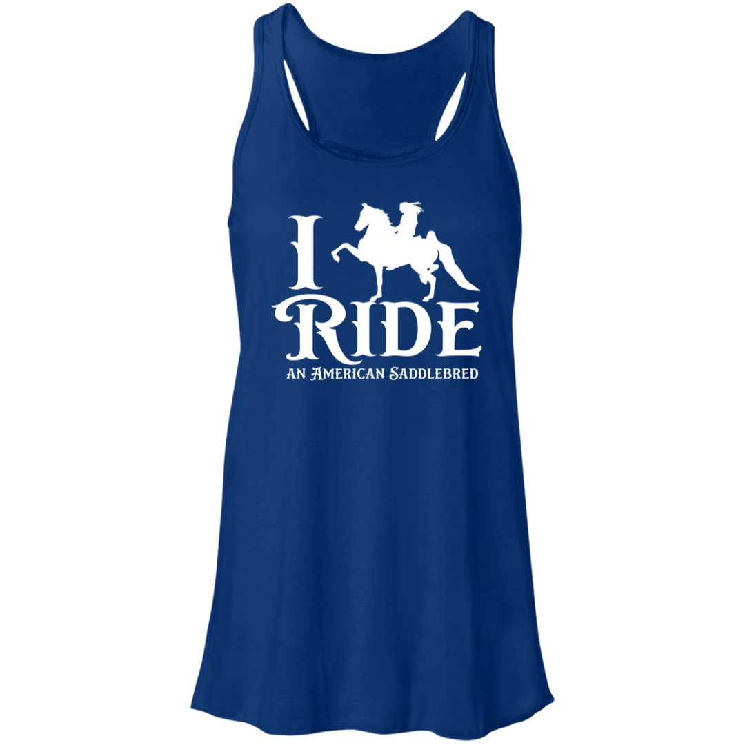 I RIDE AN AMERICAN SADDLEBRED (WHITE) B8800 Flowy Racerback Tank