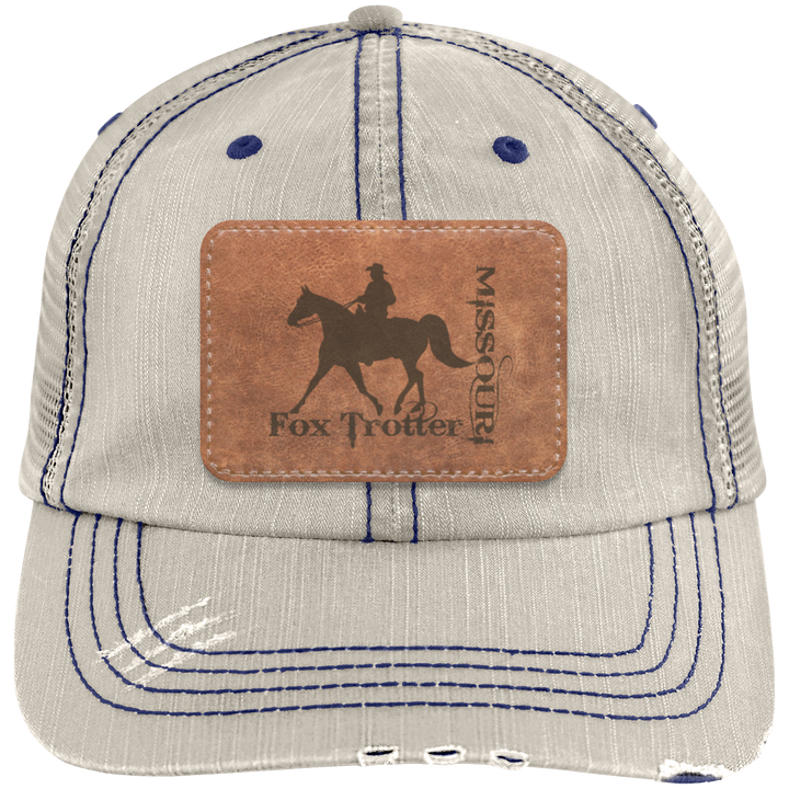 MISSOURI FOX TROTTER ON LEATHER 6990 Distressed Unstructured Trucker Cap - Patch