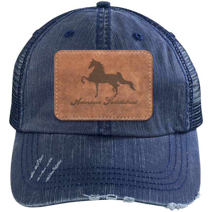 AMERICAN SADDLEBRED ON LEATHER 6990 Distressed Unstructured Trucker Cap - Patch