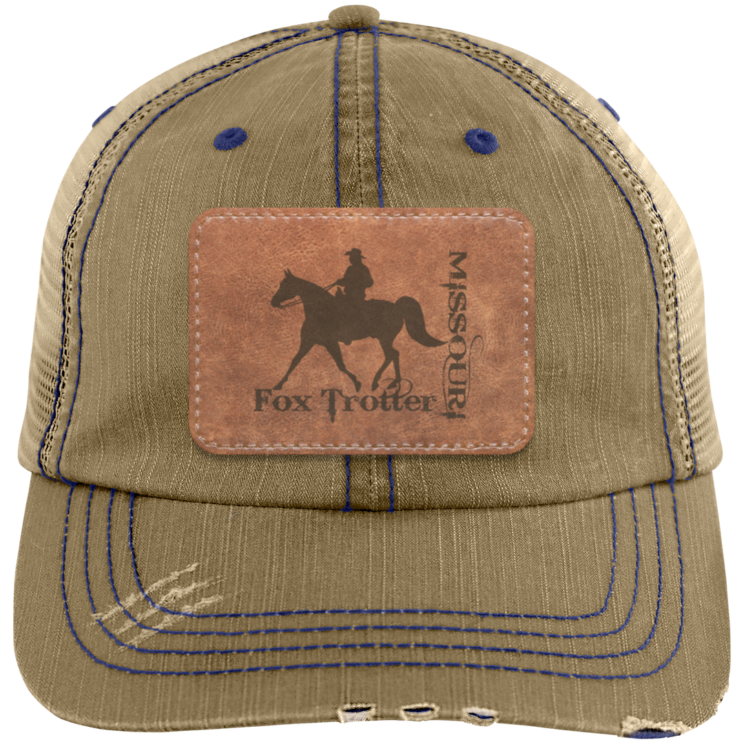 MISSOURI FOX TROTTER ON LEATHER 6990 Distressed Unstructured Trucker Cap - Patch