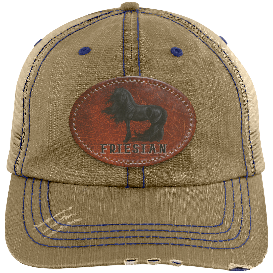 FRIESIAN ON LEATHER 6990 Distressed Unstructured Trucker Cap - Patch