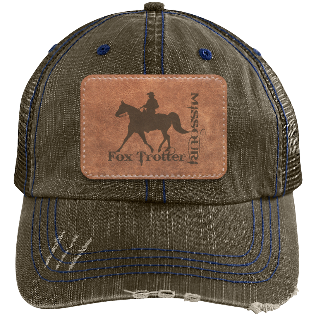 MISSOURI FOX TROTTER ON LEATHER 6990 Distressed Unstructured Trucker Cap - Patch