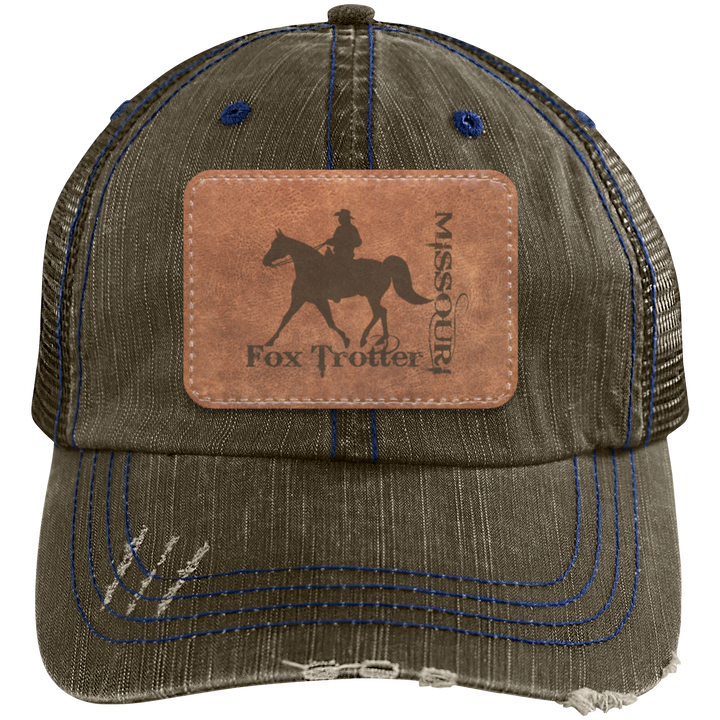 MISSOURI FOX TROTTER ON LEATHER 6990 Distressed Unstructured Trucker Cap - Patch