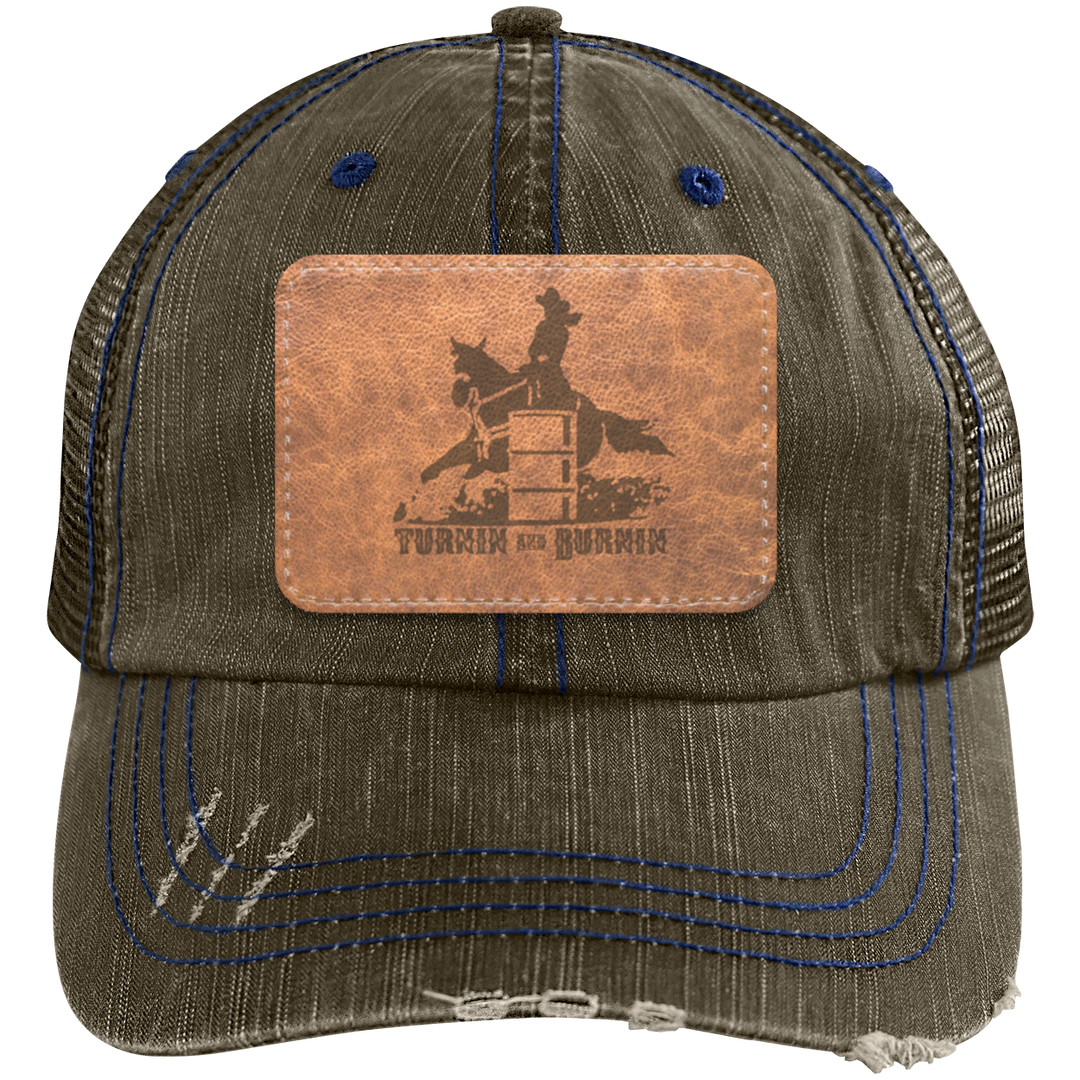 TURNIN AND BURNIN ON LEATHER 6990 Distressed Unstructured Trucker Cap - Patch