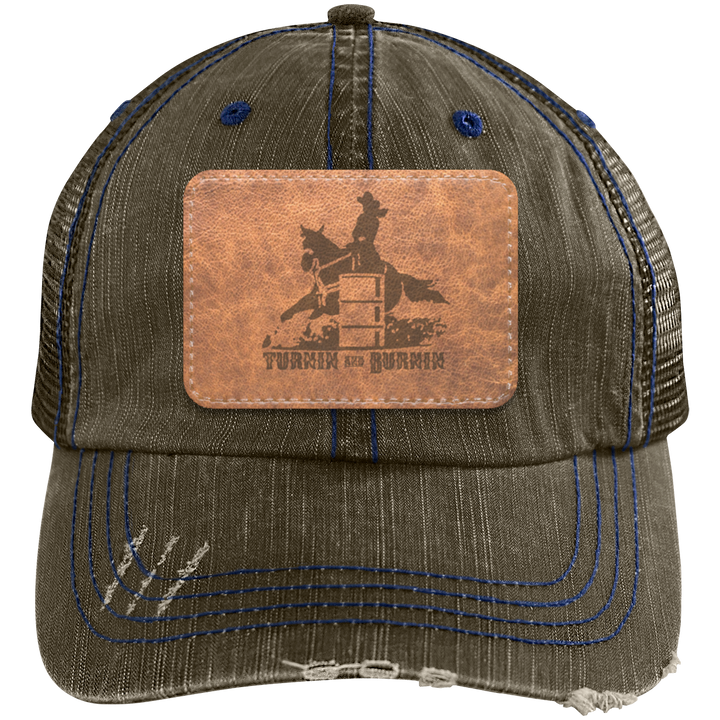 TURNIN AND BURNIN ON LEATHER 6990 Distressed Unstructured Trucker Cap - Patch