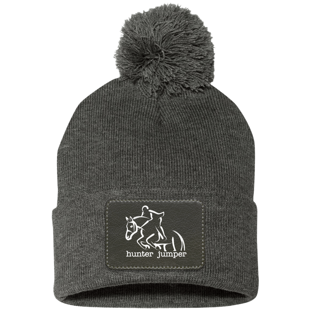 HUNTER JUMPER BLACK LEATHER SP15 Pom Pom Knit Cap - Patch