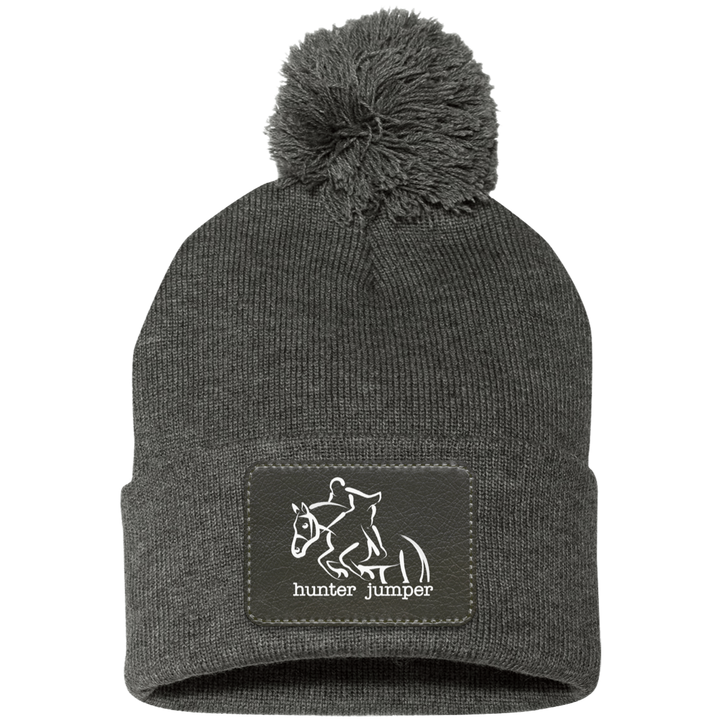 HUNTER JUMPER BLACK LEATHER SP15 Pom Pom Knit Cap - Patch