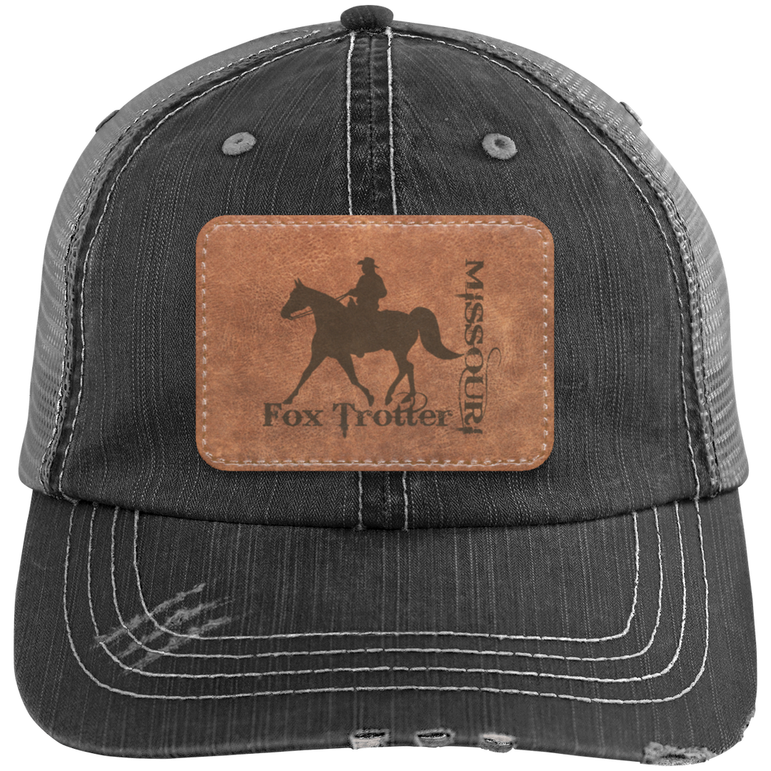 MISSOURI FOX TROTTER ON LEATHER 6990 Distressed Unstructured Trucker Cap - Patch