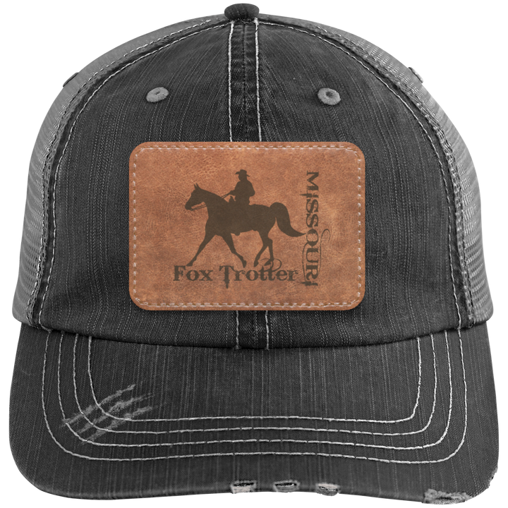 MISSOURI FOX TROTTER ON LEATHER 6990 Distressed Unstructured Trucker Cap - Patch