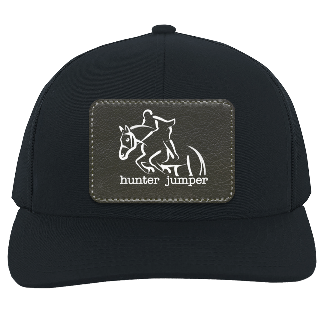 HUNTER JUMPER BLACK LEATHER 104C Trucker Snap Back - Patch