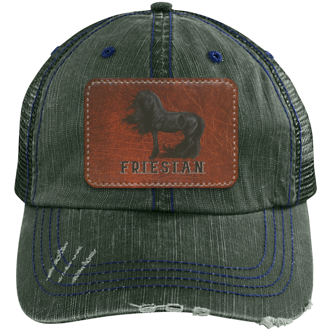 FRIESIAN ON LEATHER 6990 Distressed Unstructured Trucker Cap - Patch