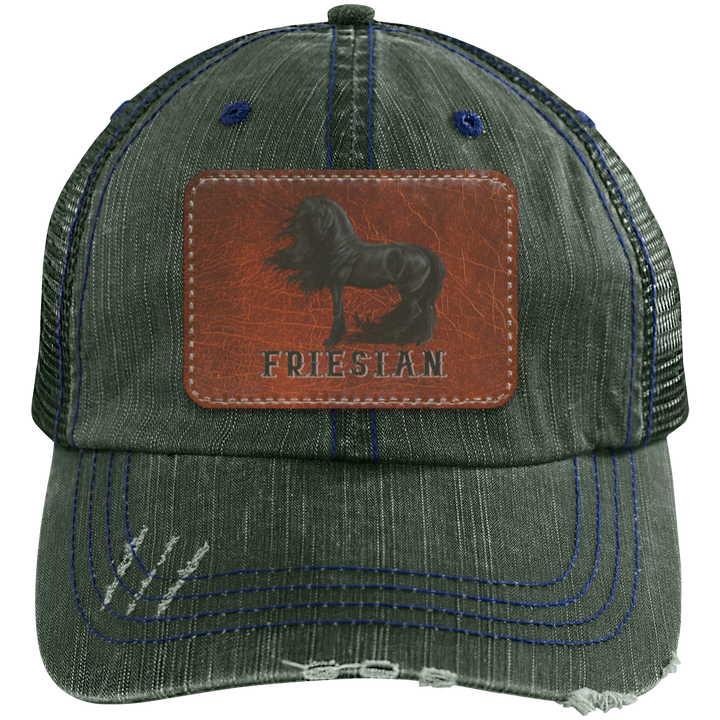 FRIESIAN ON LEATHER 6990 Distressed Unstructured Trucker Cap - Patch