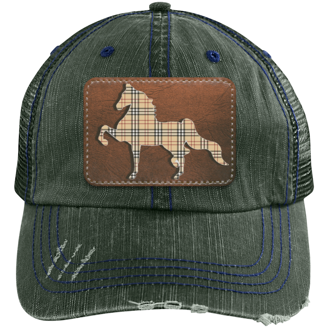 AMERICAN SADDLEBRED LEATHER PATCH (BURBURY) 6990 Distressed Unstructured Trucker Cap - Patch