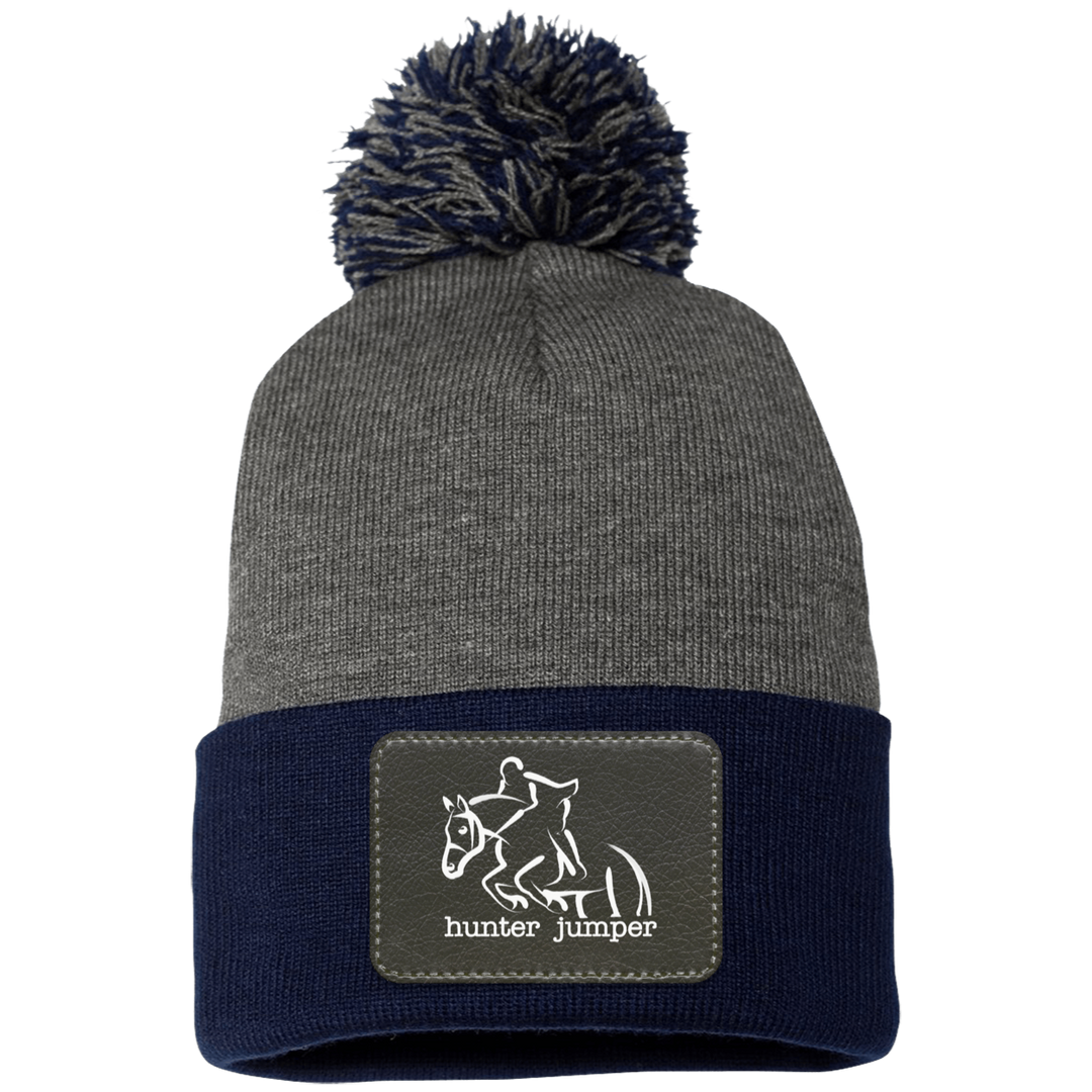 HUNTER JUMPER BLACK LEATHER SP15 Pom Pom Knit Cap - Patch