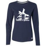 TURNIN AND BURNIN BARREL RACING (white) 4HORSE 64LTTX Ladies’ Essential Dri-Power Long Sleeve Tee