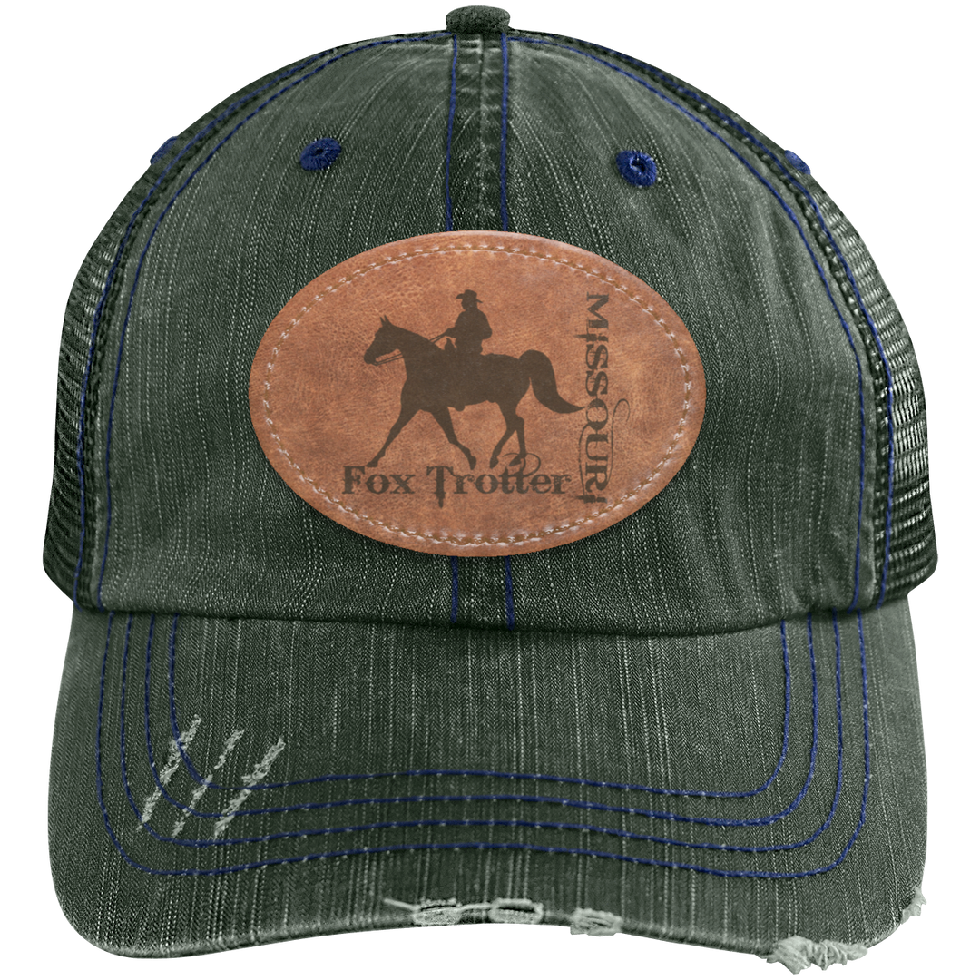 MISSOURI FOX TROTTER ON LEATHER 6990 Distressed Unstructured Trucker Cap - Patch