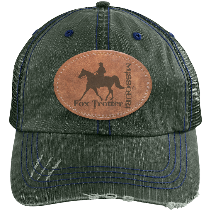MISSOURI FOX TROTTER ON LEATHER 6990 Distressed Unstructured Trucker Cap - Patch