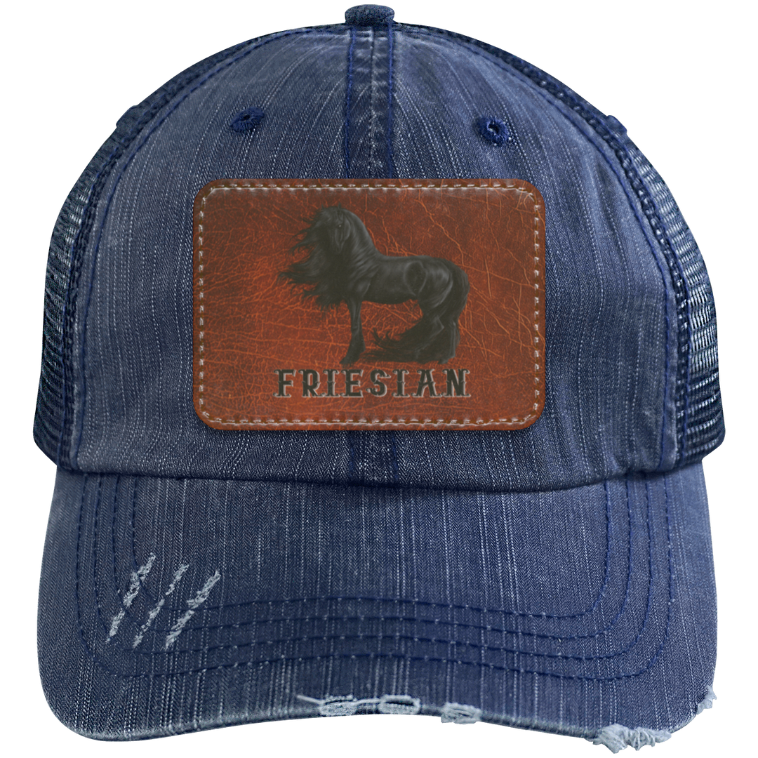 FRIESIAN ON LEATHER 6990 Distressed Unstructured Trucker Cap - Patch