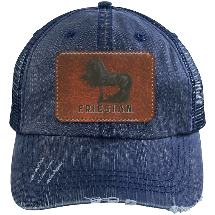 FRIESIAN ON LEATHER 6990 Distressed Unstructured Trucker Cap - Patch