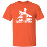 TURNIN AND BURNIN BARREL RACING (white) 4HORSE G500 5.3 oz. T-Shirt