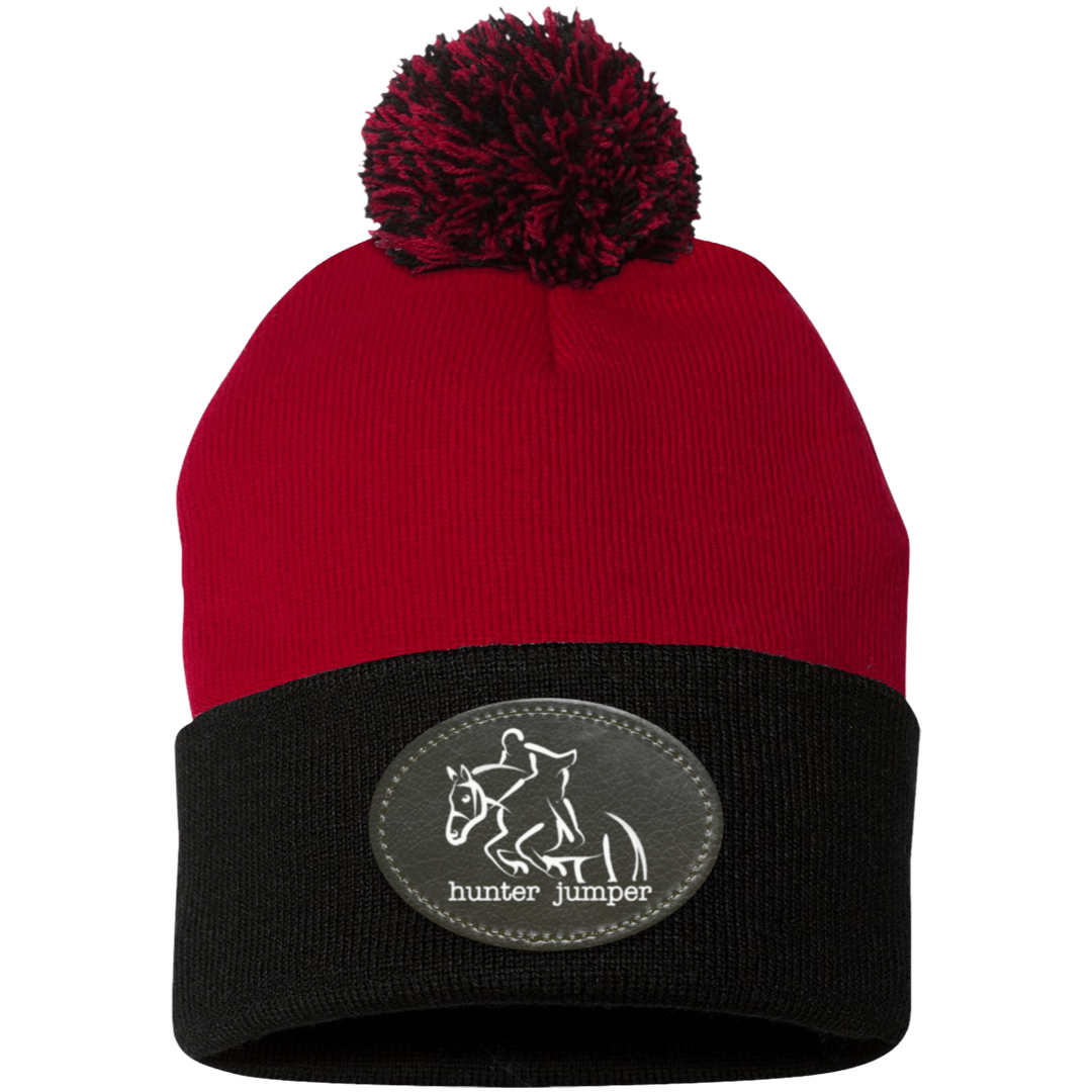 HUNTER JUMPER BLACK LEATHER SP15 Pom Pom Knit Cap - Patch