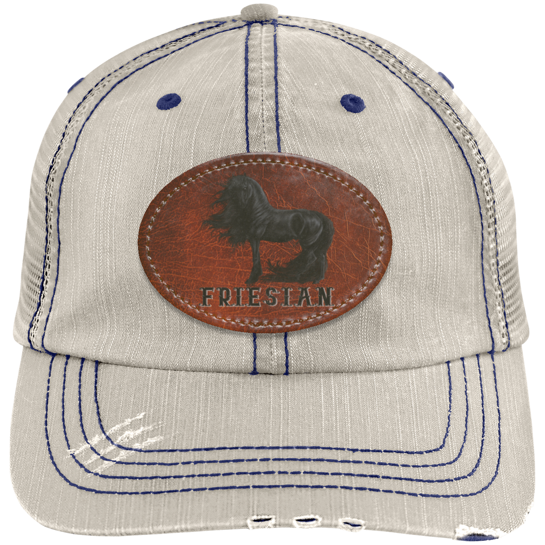 FRIESIAN ON LEATHER 6990 Distressed Unstructured Trucker Cap - Patch