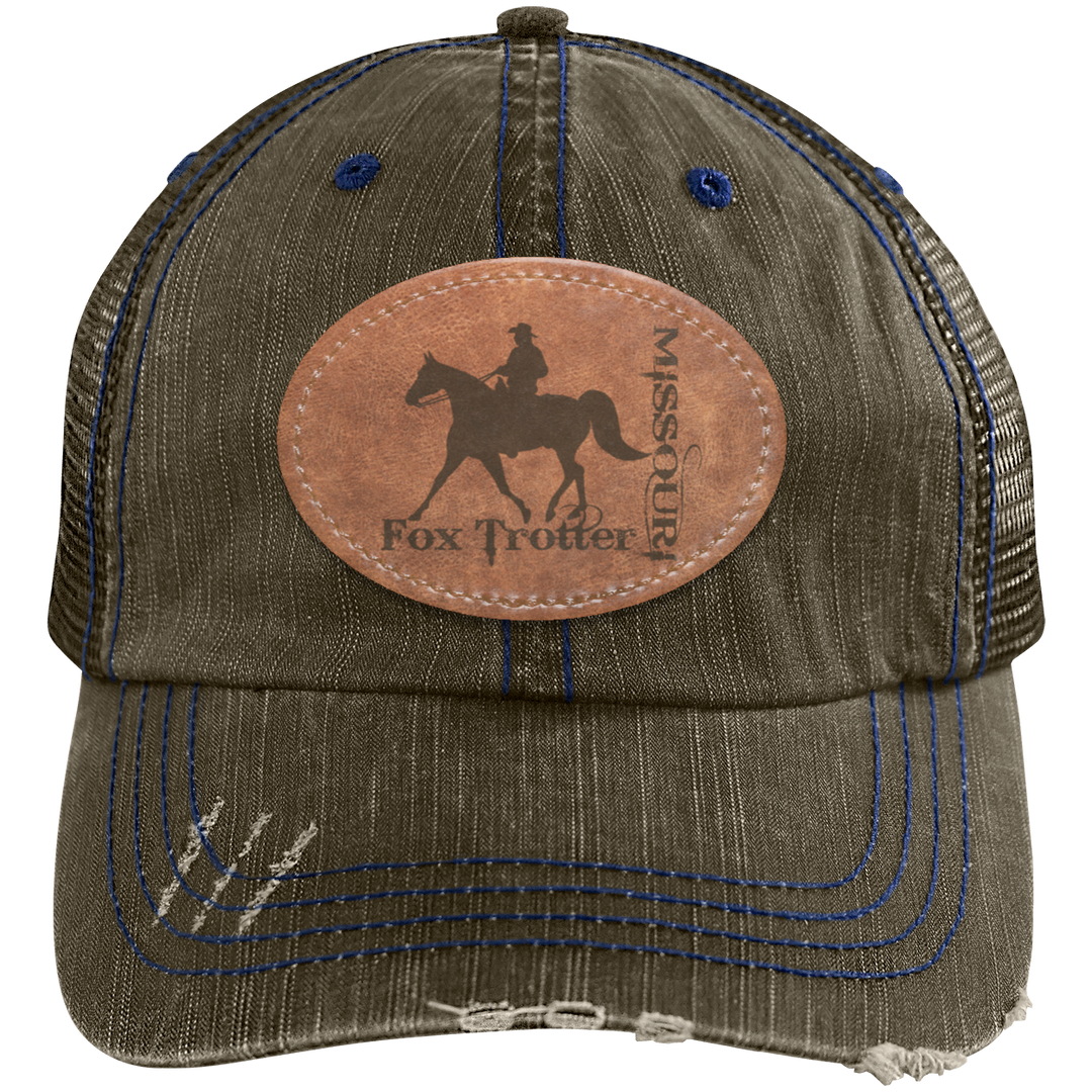 MISSOURI FOX TROTTER ON LEATHER 6990 Distressed Unstructured Trucker Cap - Patch