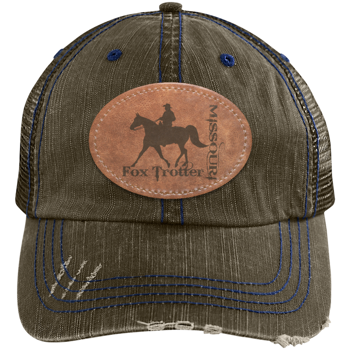 MISSOURI FOX TROTTER ON LEATHER 6990 Distressed Unstructured Trucker Cap - Patch