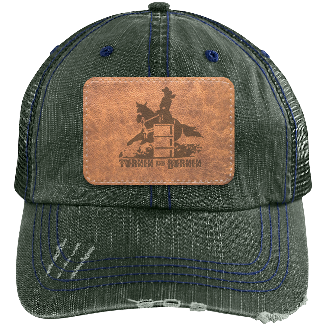 TURNIN AND BURNIN ON LEATHER 6990 Distressed Unstructured Trucker Cap - Patch